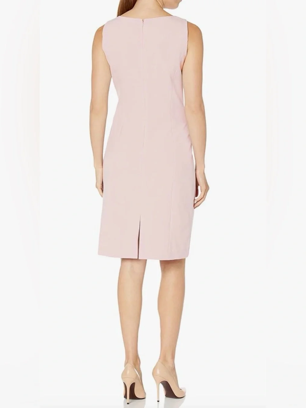 TAHARI ASL Size 10 Light Pink Sheath Dress ROUND NECK SLEEVELESS - Picture 3 of 9